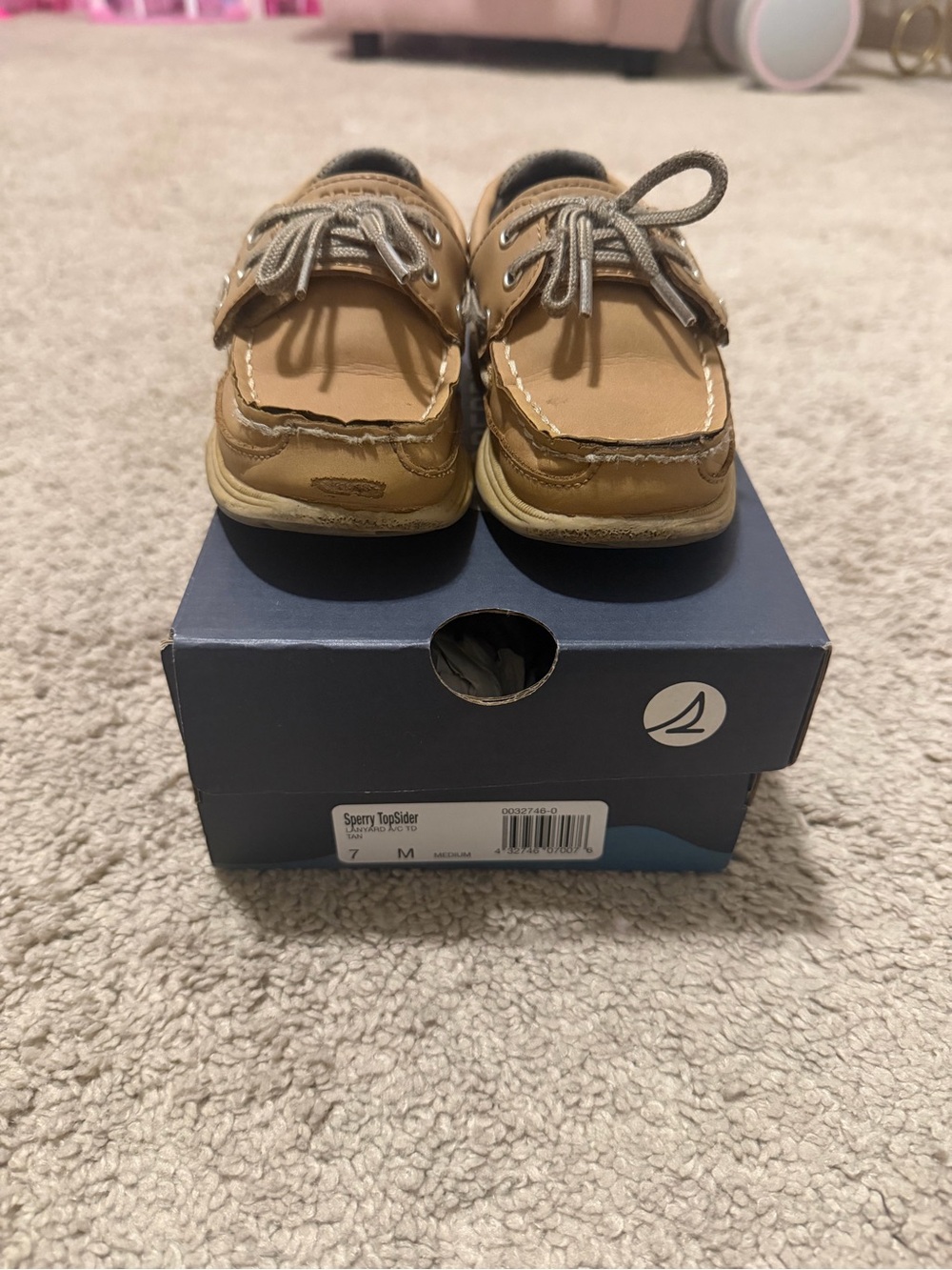 Sperry Kids Tan Leather Boat Shoes with Gray Laces